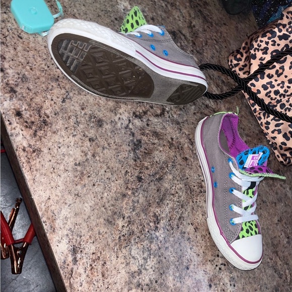 Converse All Star Shoes Gray Neon Animal Print Double Tongue Junior Size 4 - Picture 12 of 12